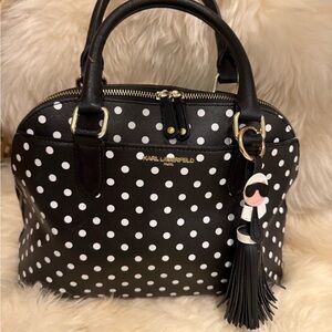Karl Lagerfeld Paris Black and White Polka Dot Women's satchel Bag
